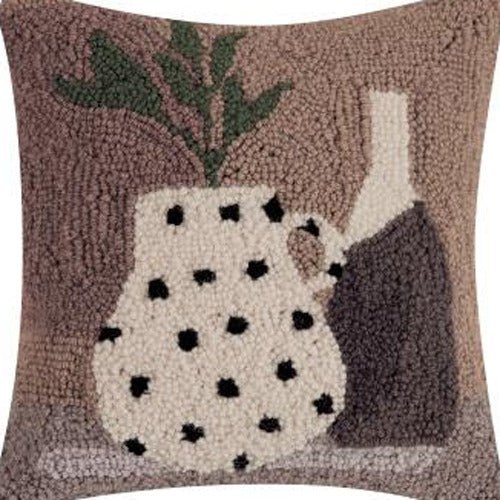 Vase and Plant Hooked Wool Throw Pillow, close-up detail