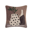 Vase and Plant Hooked Wool Throw Pillow, 12x12 inch, front view