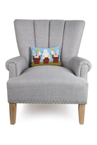 Vase Rabbits Hooked Wool Easter Throw Pillow on an armchair, showing the throw pillow at room scale, 8x12 inch