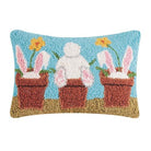 Vase Rabbits Hooked Wool Easter Throw Pillow, 8x12 inch, front view