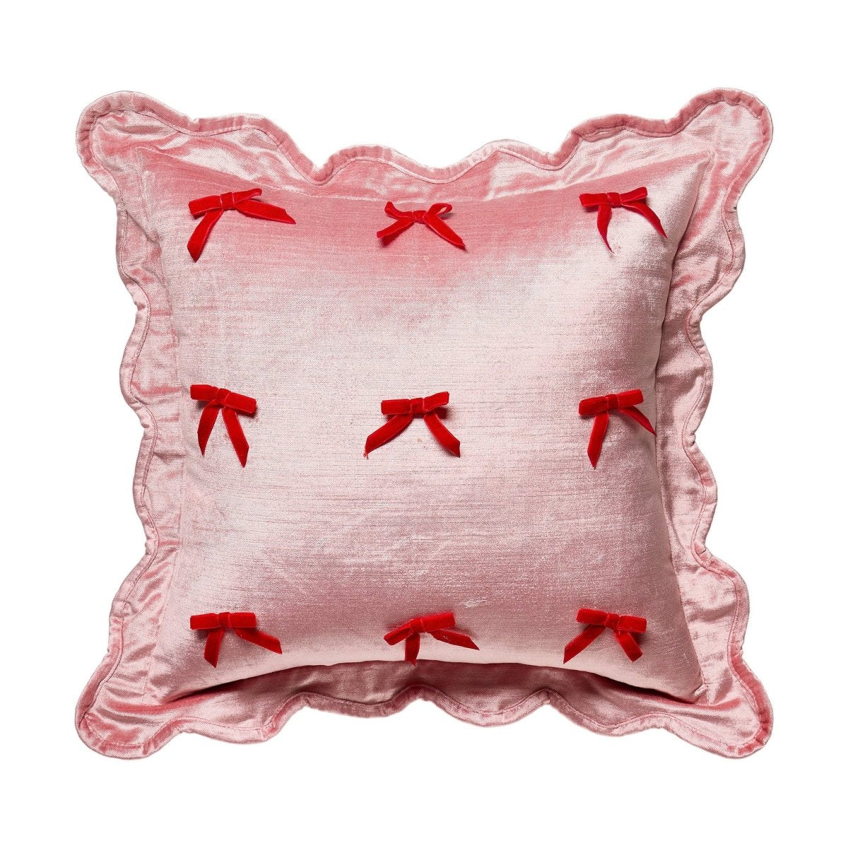 Velvet Scallop Ribbon Woven Throw Pillow, 16x16 inch, front view