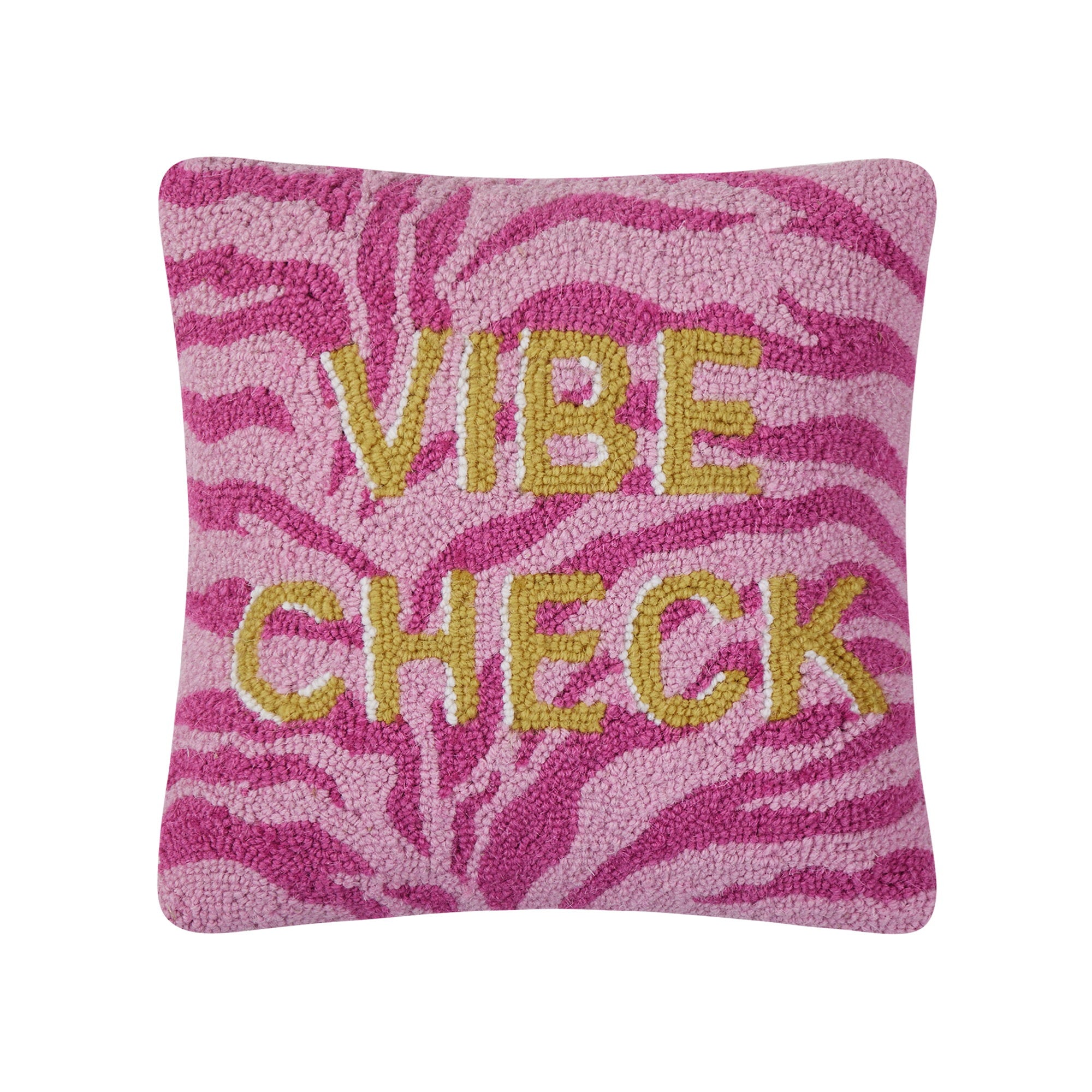 Vibe Check Hooked Wool Throw Pillow, 14x14 inch, front view