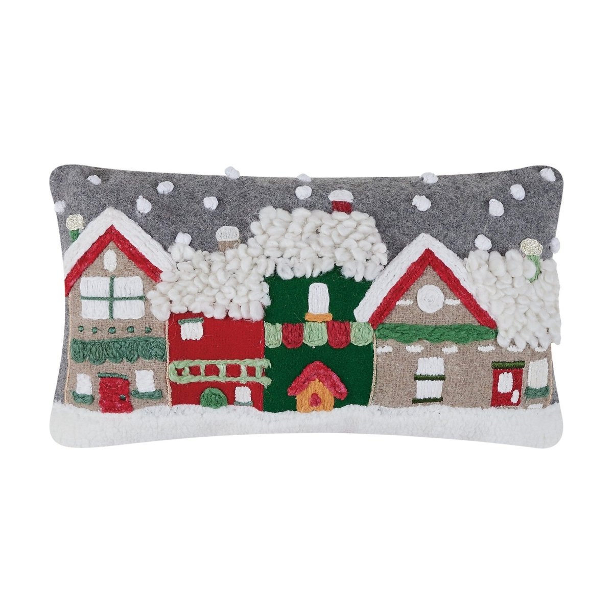 Village Felt Embroidered Christmas Throw Pillow, 9x16 inch, front view