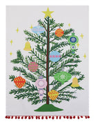 Vintage Christmas Tree Pompom Kitchen Towel, 18x25 inch, front view