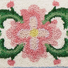 Vintage Floral Tile Lumber Hooked Wool Throw Pillow, close-up detail