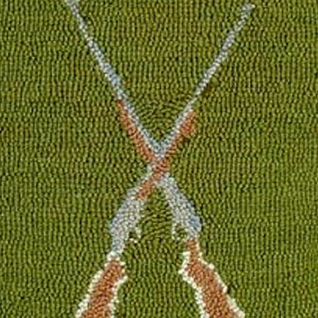 Vintage Hunting Red Shotgun Wool Hooked pillow fabric closeup showing hand-embroidered needlepoint wool texture and color detail