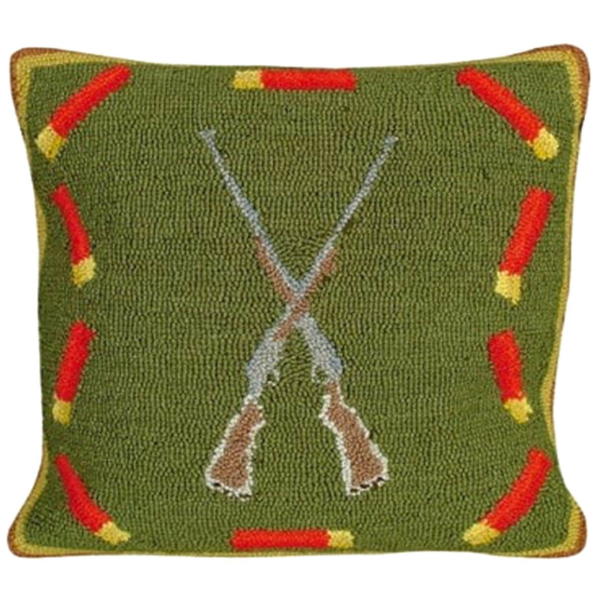 Vintage Hunting Red Shotgun hand-embroidered throw pillow with rustic lodge-style design