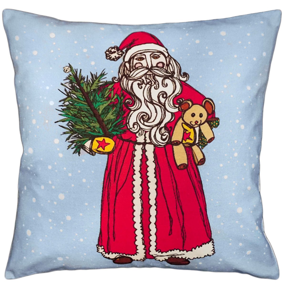 Vintage Santa needlepoint throw pillow with festive holiday seasonal design