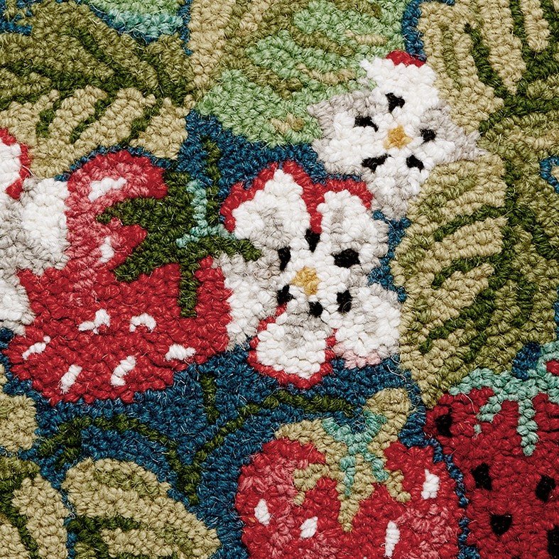 Vintage Strawberries Hooked Wool Throw Pillow, close-up detail