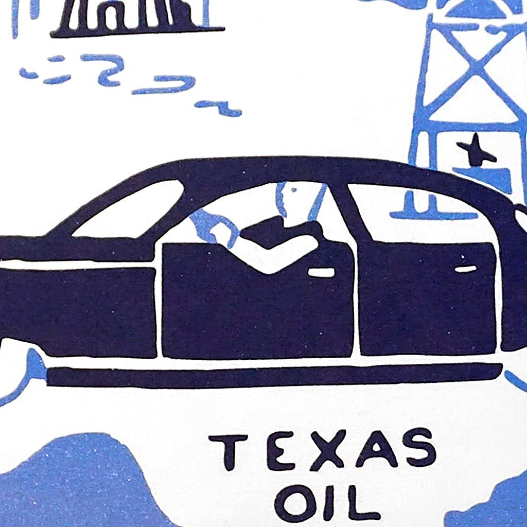 Hand-stitched wool detail of Vintage Texas Oil Travel needlepoint pillow showing intricate weave pattern and texture