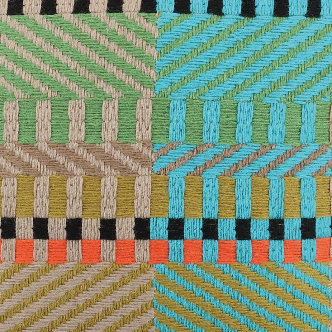 Closeup of Vintage Weave Cool Bargello Hooked Wool Throw Pillow showing stitch texture and craftsmanship detail