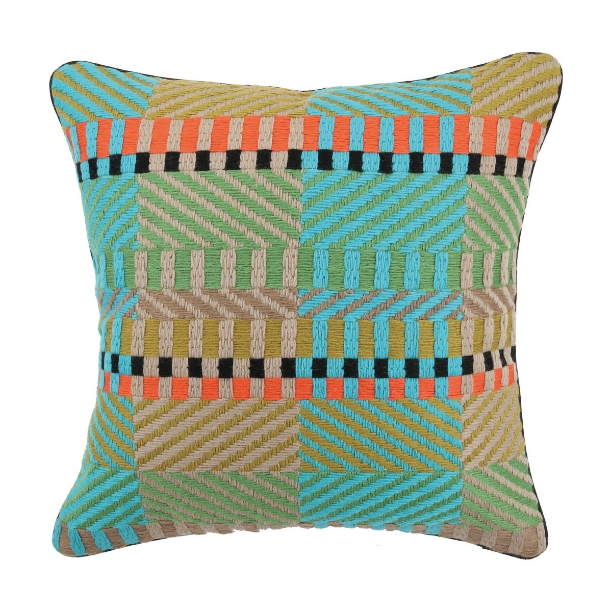 Vintage Weave Cool Bargello Hooked Wool Throw Pillow, 20x20 inch, front view