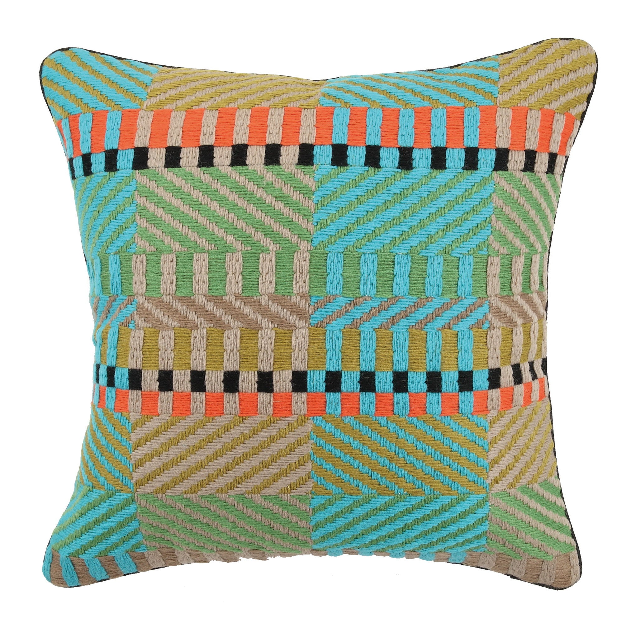 Vintage Weave Cool Bargello Hooked Wool Throw Pillow, 20x20 inch, front view