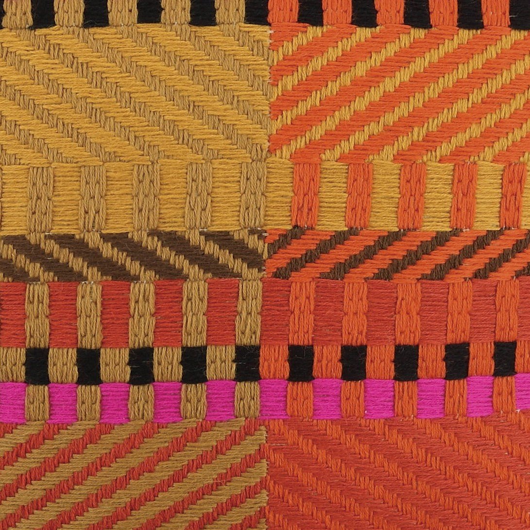 Closeup of Vintage Weave Warm Bargello Hooked Wool Throw Pillow showing stitch texture and craftsmanship detail