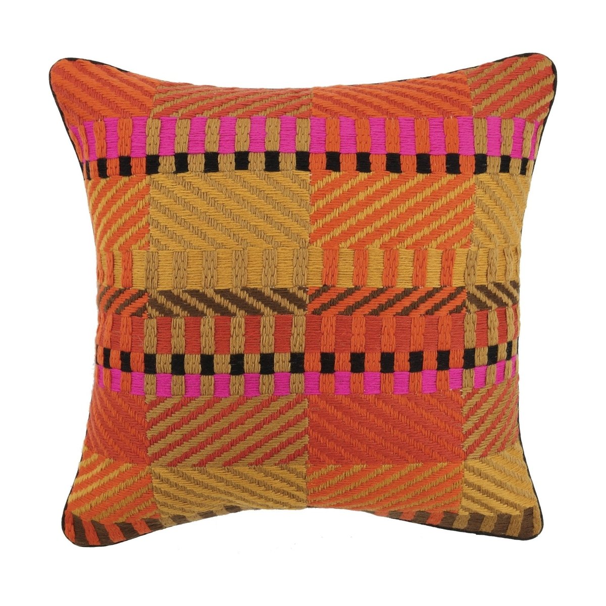 Vintage Weave Warm Bargello Hooked Wool Throw Pillow, 20x20 inch, front view