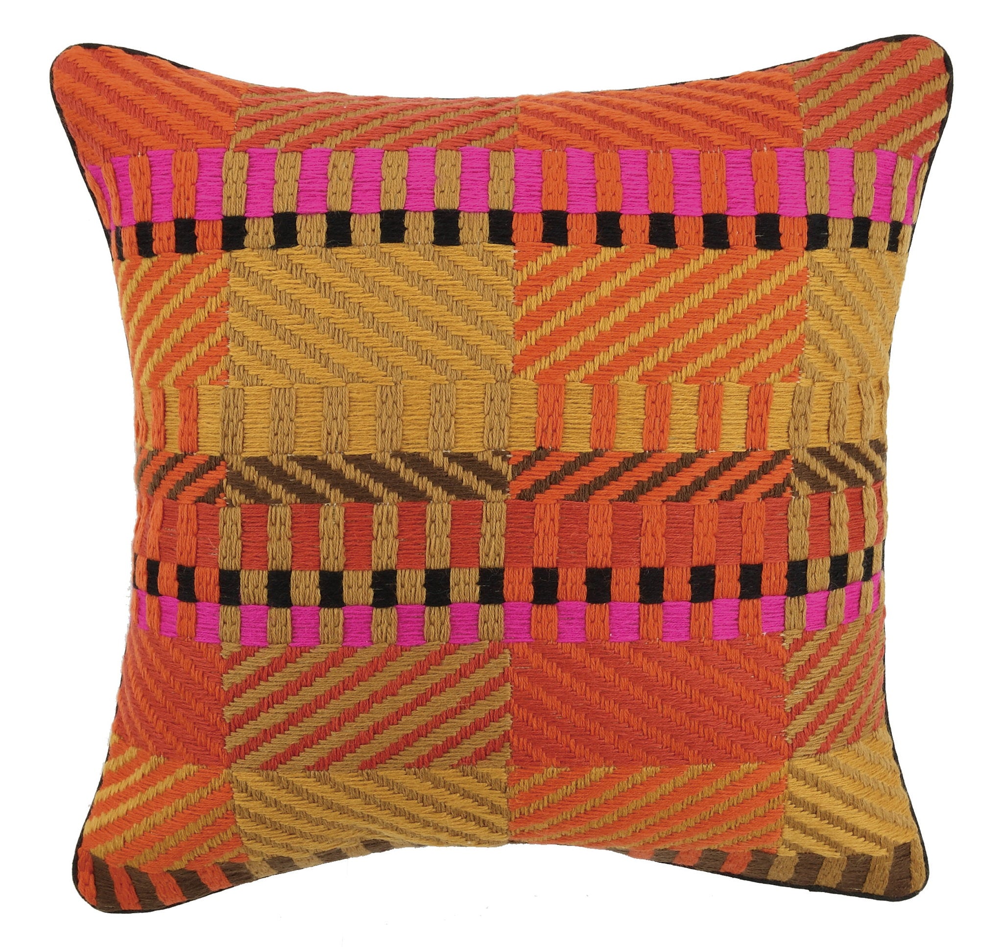 Vintage Weave Warm Bargello Hooked Wool Throw Pillow, 20x20 inch, front view