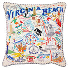 Virginia Beach Oceanfront hand-embroidered throw pillow showcasing iconic landmarks