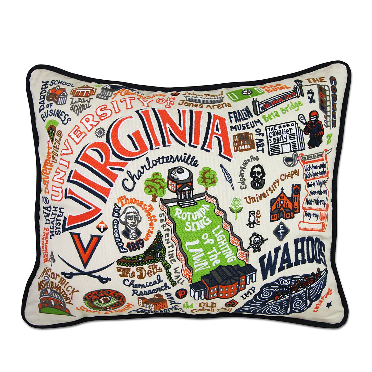 Virginia Cavaliers hand-embroidered throw pillow featuring school colors and mascot imagery