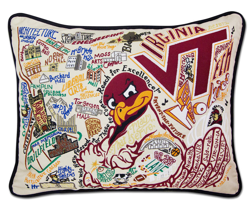 Virginia Tech Hokies embroidered throw pillow with team logo.