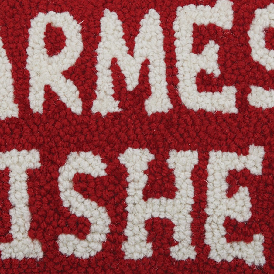 Warmest Wishes Hooked Wool Christmas Throw Pillow, close-up detail