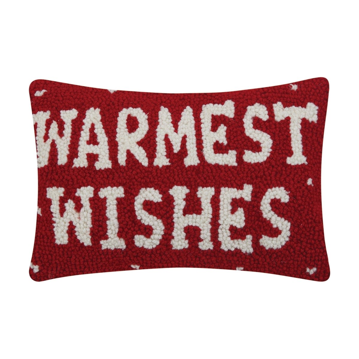 Warmest Wishes Hooked Wool Christmas Throw Pillow, 8x12 inch, front view