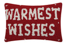 Warmest Wishes Hooked Wool Christmas Throw Pillow, 8x12 inch, front view