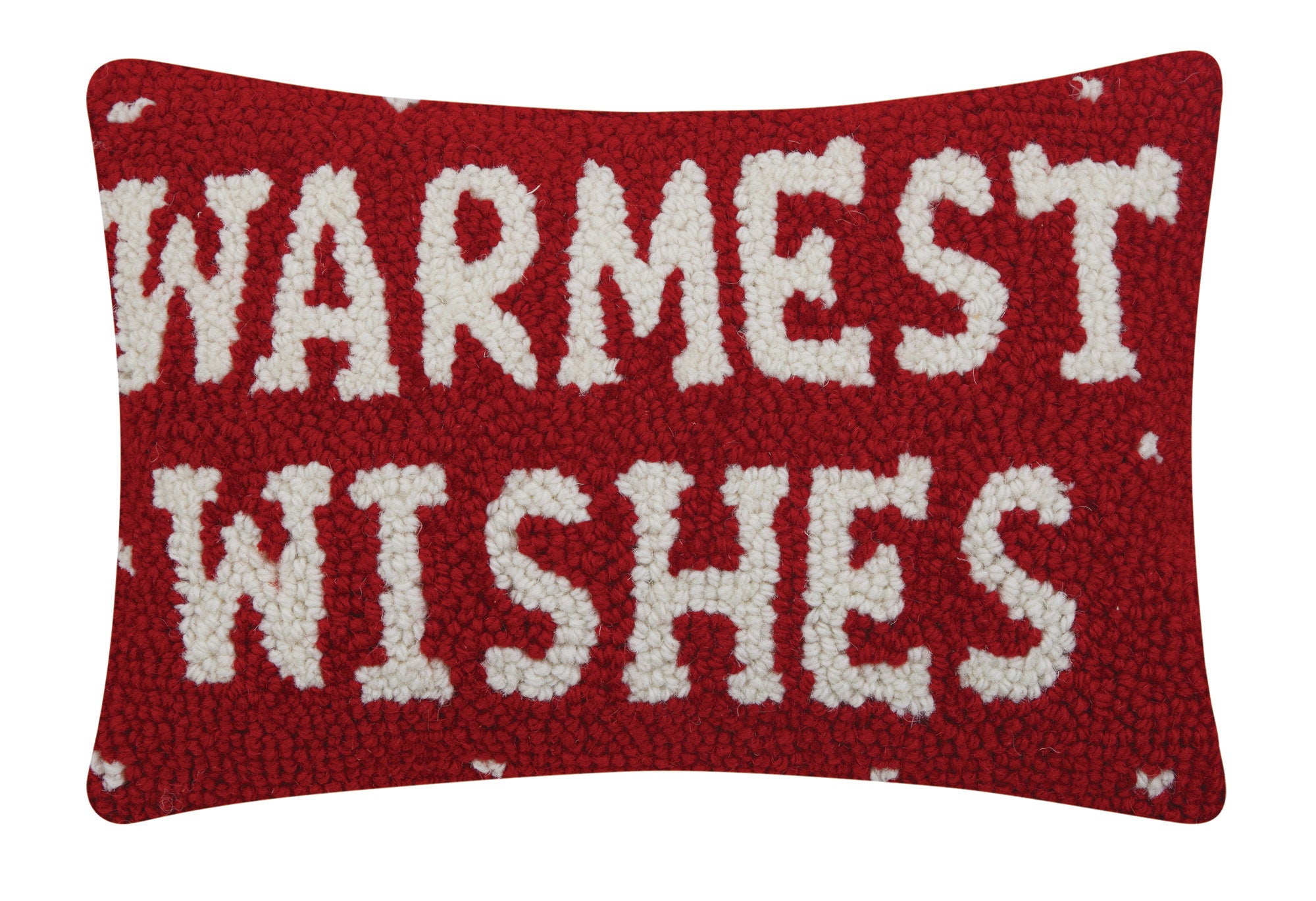 Warmest Wishes Hooked Wool Christmas Throw Pillow, 8x12 inch, front view