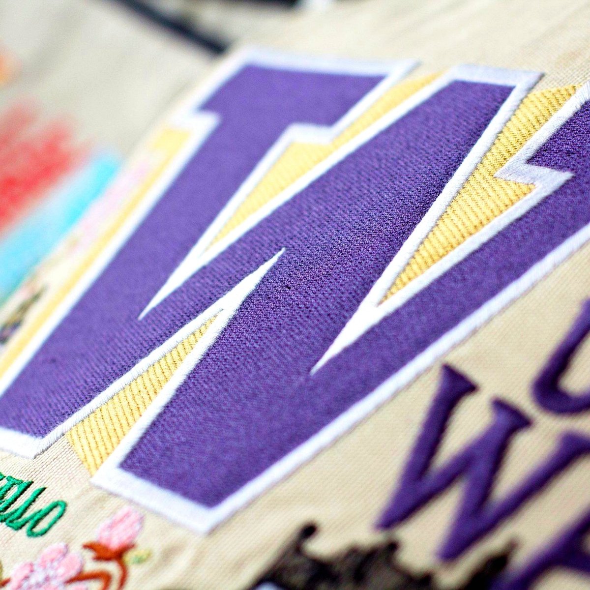 Washington Huskies Embroidered College Pillow - close-up detail of hand-embroidered needlepoint stitching