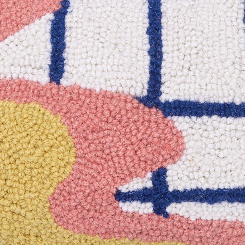Wave Check Hooked Wool Throw Pillow, close-up detail