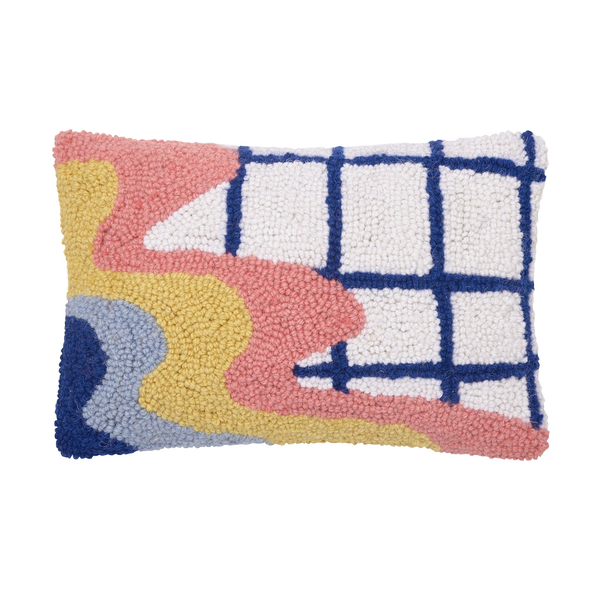 Wave Check Hooked Wool Throw Pillow, 8x12 inch, front view