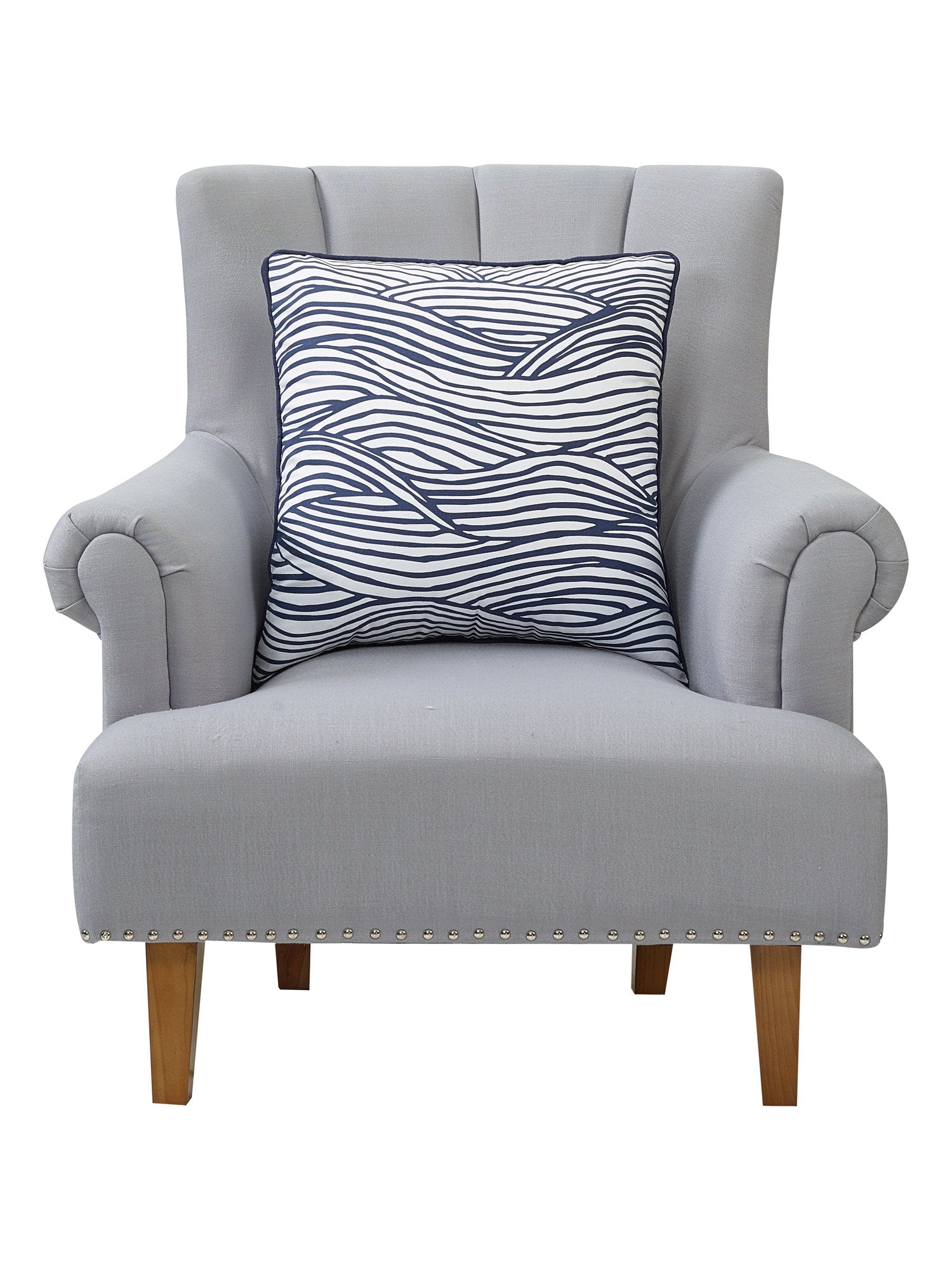 Waves Printed Throw Pillow on an armchair, showing the throw pillow at room scale, 20x20 inch