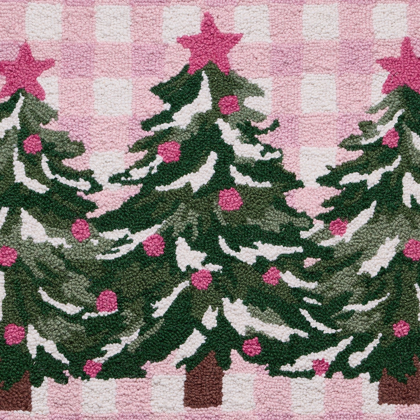 Whimsy Christmas Trees Hooked Wool Rug, close-up detail