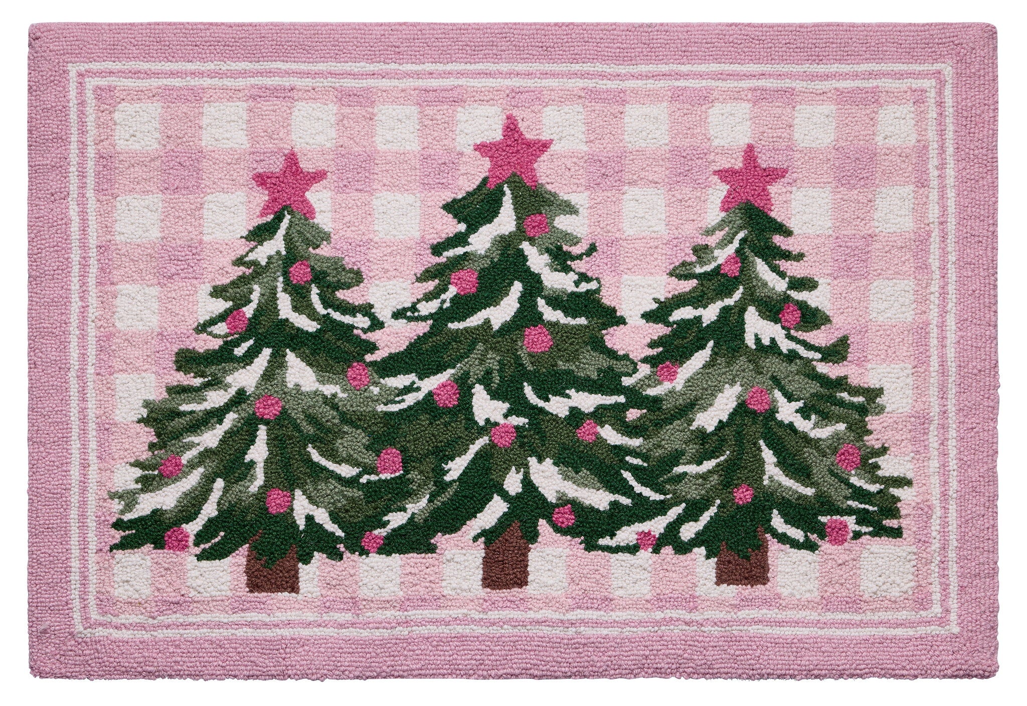 Whimsy Christmas Trees Hooked Wool Rug, 2x3 feet, front view