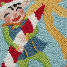 Whimsy Elf Hooked Wool Christmas Throw Pillow, close-up detail