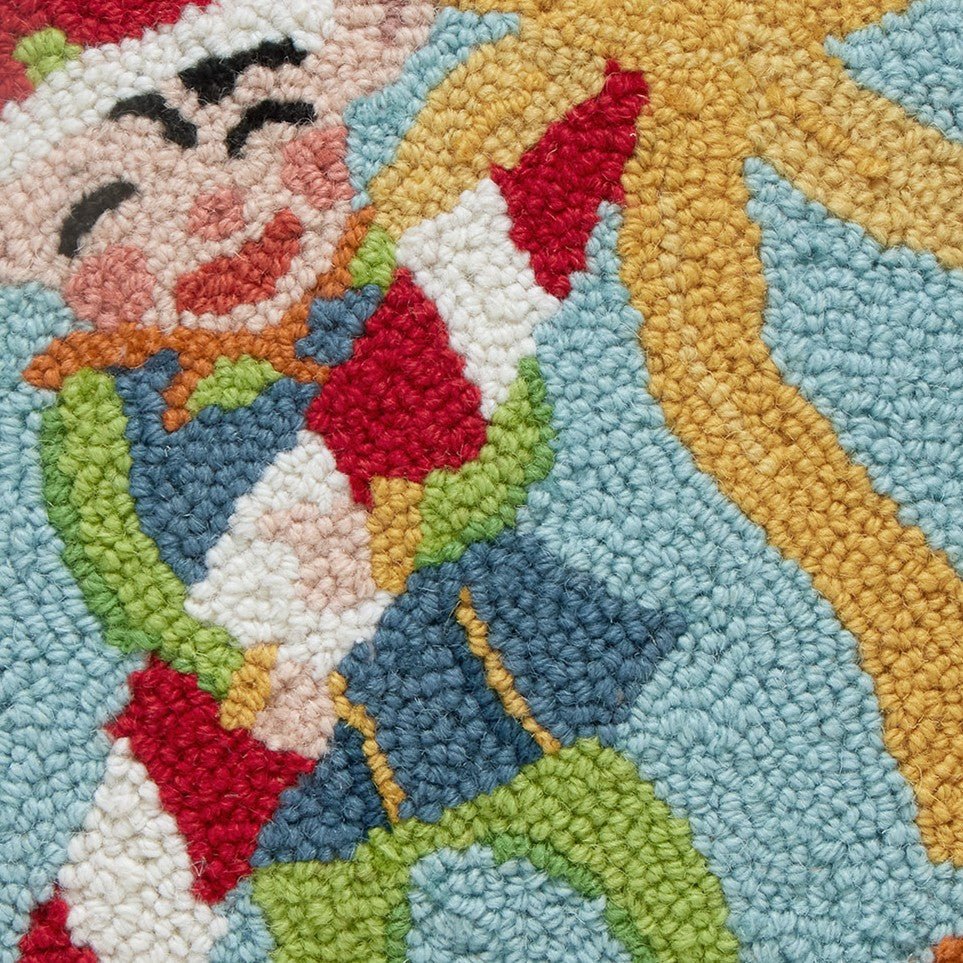 Whimsy Elf Hooked Wool Christmas Throw Pillow, close-up detail