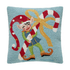 Whimsy Elf Hooked Wool Christmas Throw Pillow, 16x16 inch, front view