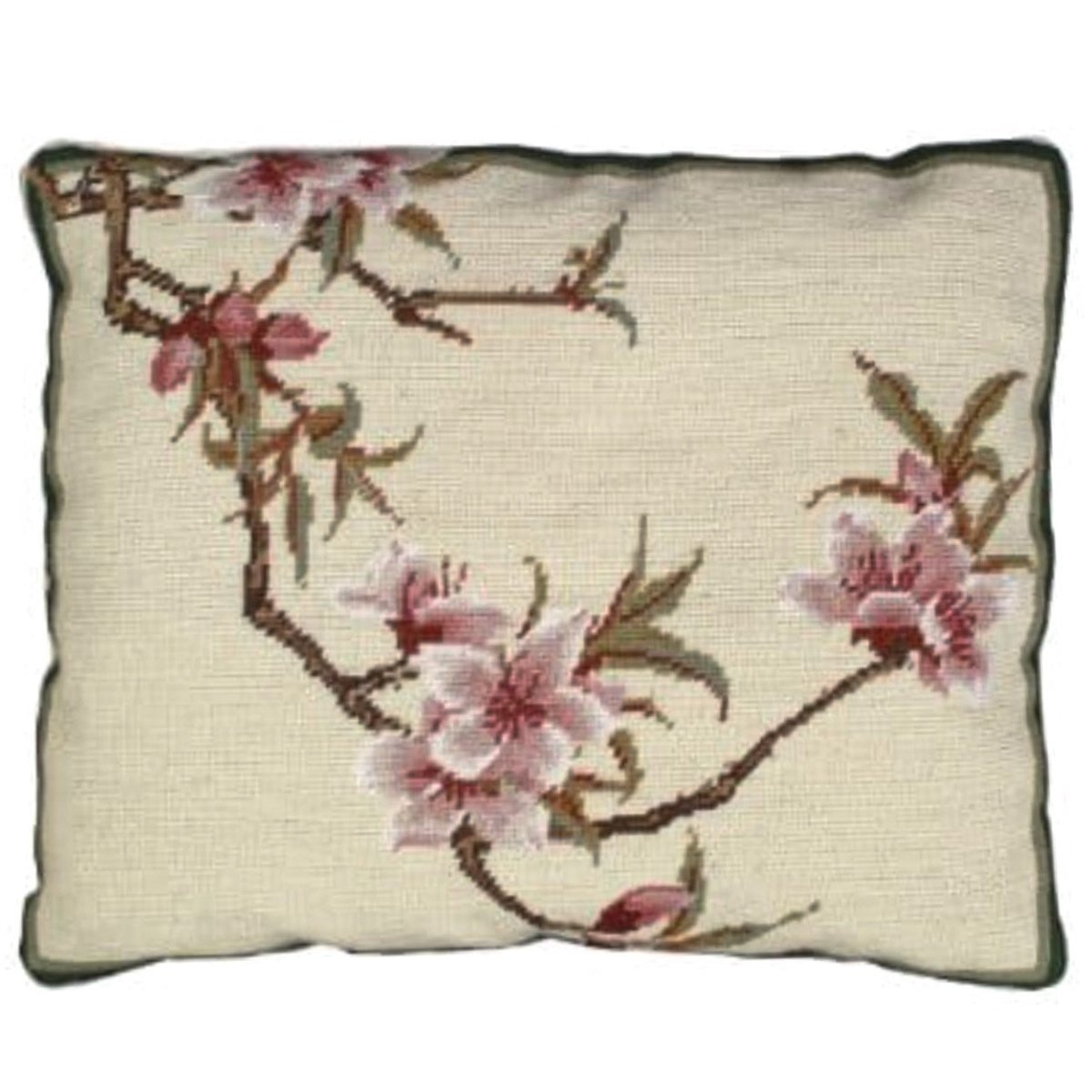 White Cherry Blossom Spring needlepoint throw pillow with artisan decorative design