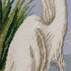 Close-up stitch detail of the White Egret Colonial Williamsburg needlepoint pillow showing wool texture