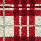 Closeup of White Festive Plaid Hooked Wool Christmas Stocking showing stitch texture and craftsmanship detail