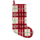 White Festive Plaid Hooked Wool Christmas Stocking, 12x20 inch, front view