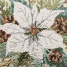 White Poinsettia with Pinecones Hooked Wool Christmas Throw Pillow, close-up detail