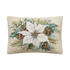 White Poinsettia with Pinecones Hooked Wool Christmas Throw Pillow, 12x18 inch, front view
