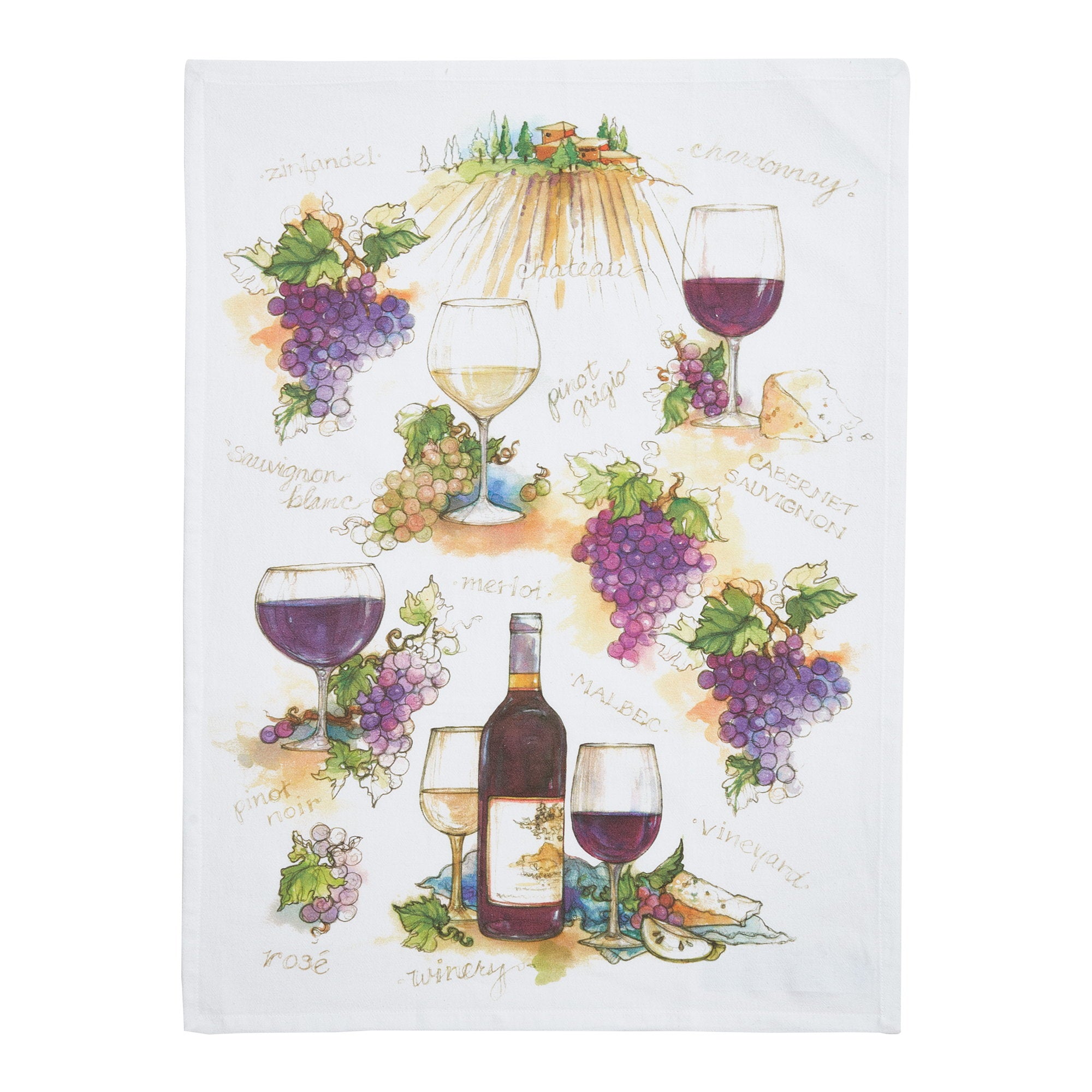 Wine Kitchen Towel, 18x25 inch, front view