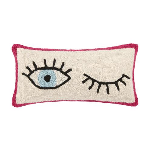 Wink Wink Hooked Wool Throw Pillow, 9x18 inch, front view