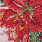 Winter Amaryllis on Pink Hooked Wool Christmas Throw Pillow, close-up detail