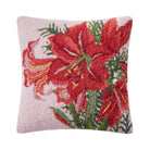 Winter Amaryllis on Pink Hooked Wool Christmas Throw Pillow, 16x16 inch, front view