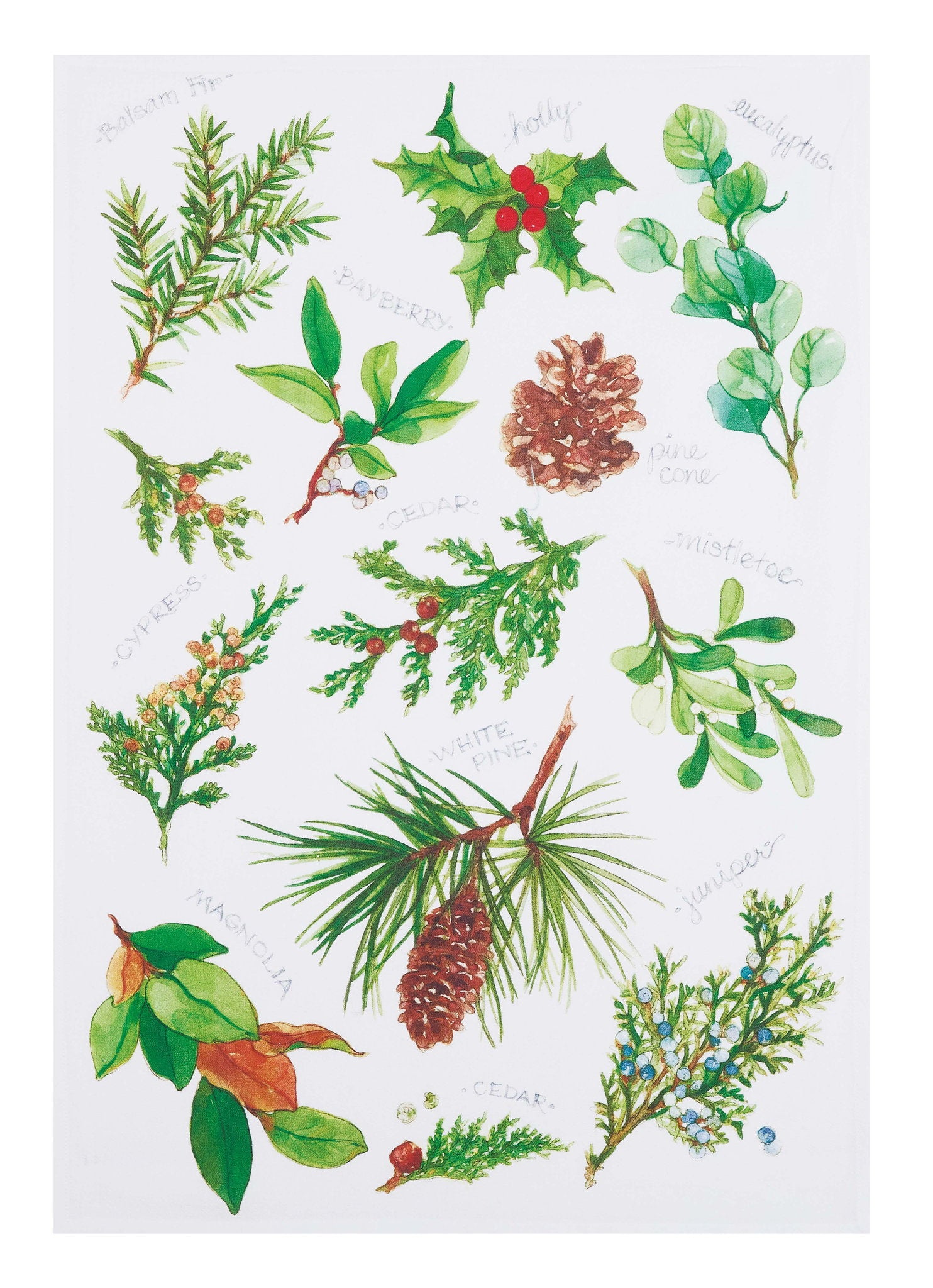 Winter Foliage Christmas Kitchen Towel, 18x25 inch, front view
