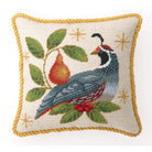 Winter Partridge Wool Needlepoint Christmas Throw Pillow, 12x16 inch, front view