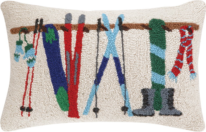 Winter Rack Hooked Wool Christmas Throw Pillow, 14x22 inch, front view