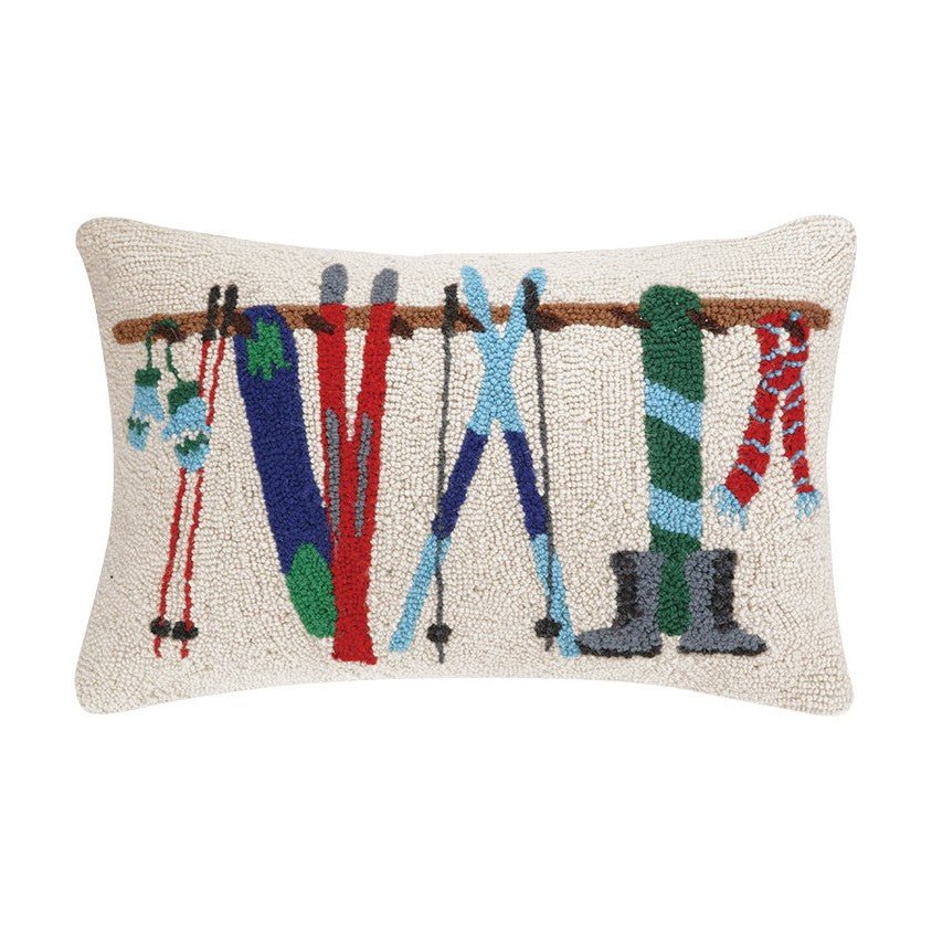 Winter Rack Hooked Wool Christmas Throw Pillow, 14x22 inch, front view